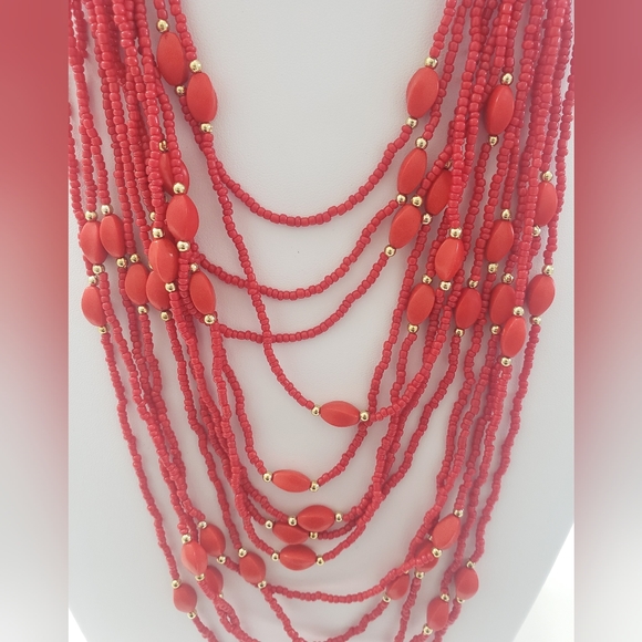 APT. 9 Red & Gold Beaded Multi-strand Necklace - Picture 1 of 4